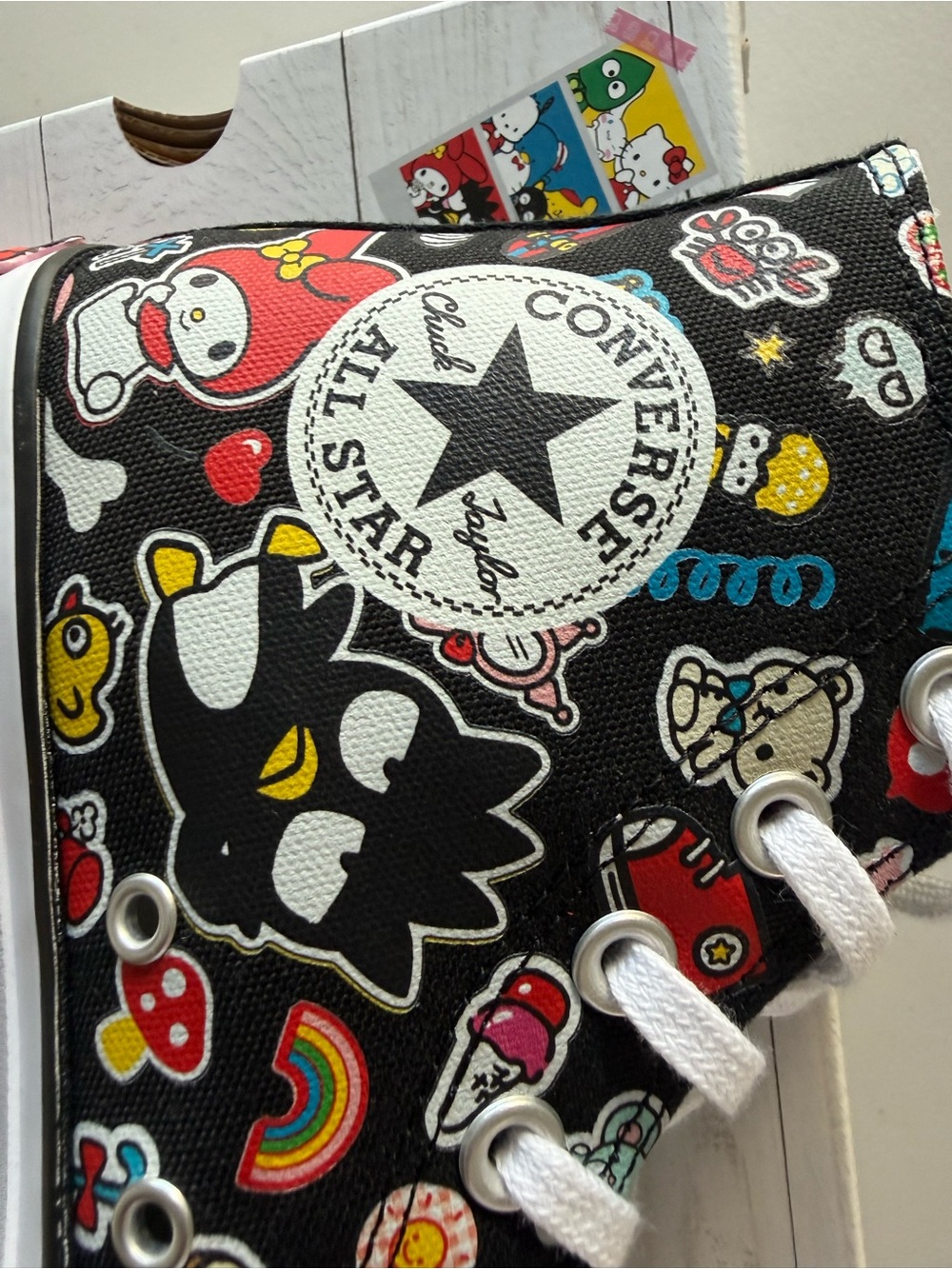 New womens Sz 6.5, 7, 8 Converse Black High top shoes Hello Kitty - Picture 8 of 8